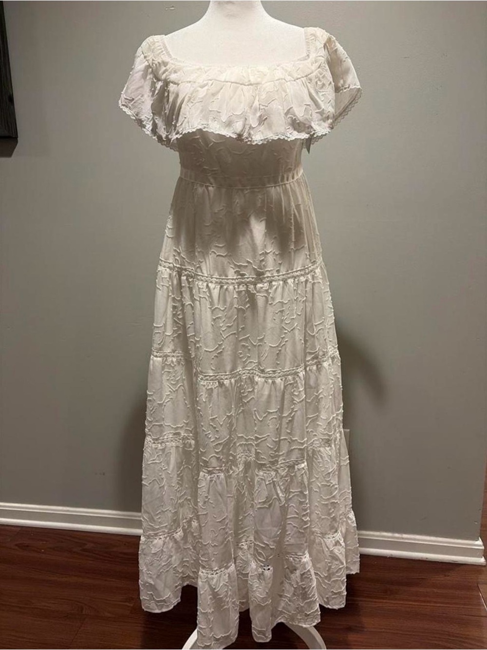 White Ruffled Off-Shoulder Maxi Dress